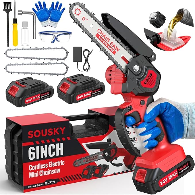 6 Inch Mini Chainsaw Cordless, 24V 2000mAh